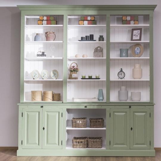 olivova zelena kniznica vintage policka skrina provensalska mediteranska masivne drevo zelene farby nabytok vyroba lameridiana klasicka skrinka.jpg